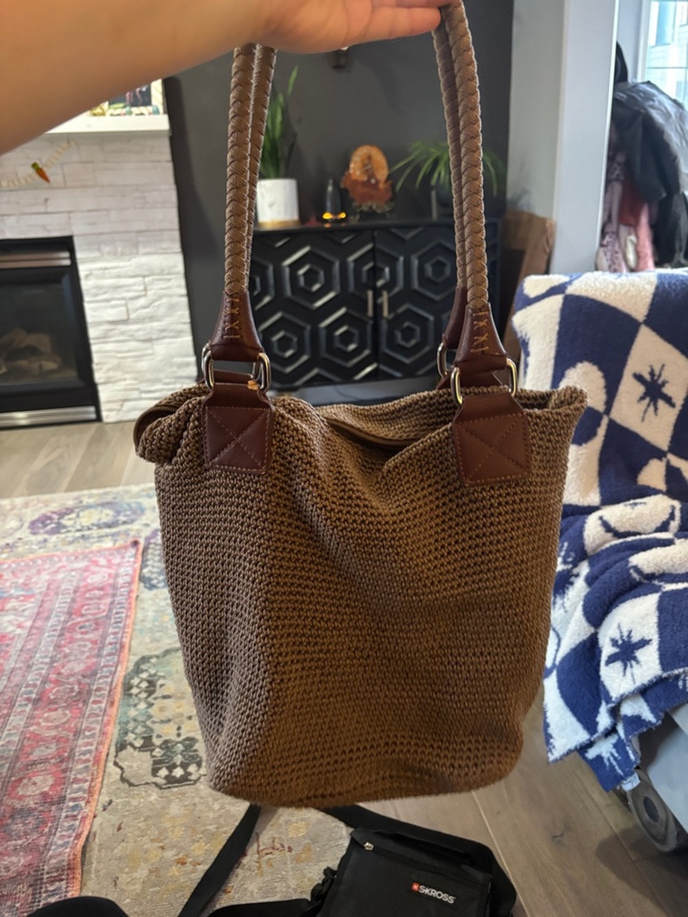The Sak Brown Woven Tote with Braided Handles